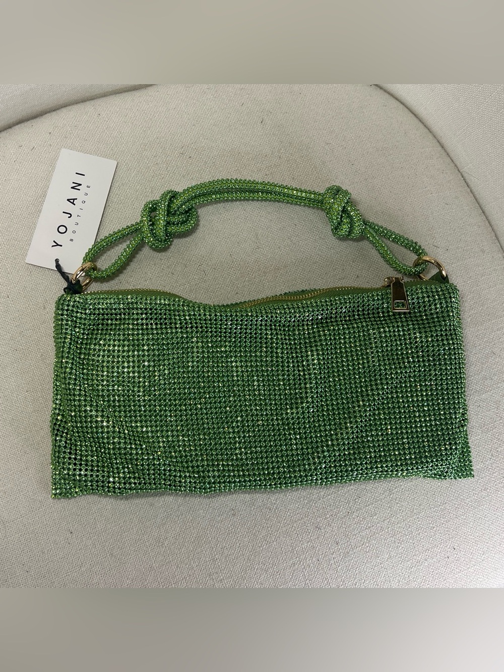 Green Crystal Knotted Handle Evening Clutch